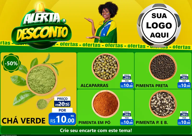 Modelo de Encarte para Encarte A4 Horizontal com o tema Alerta de Desconto para Produtos Naturais