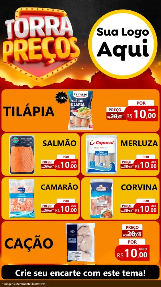 Modelo de TV para TV Vertical com o tema Torra Preços para Peixaria