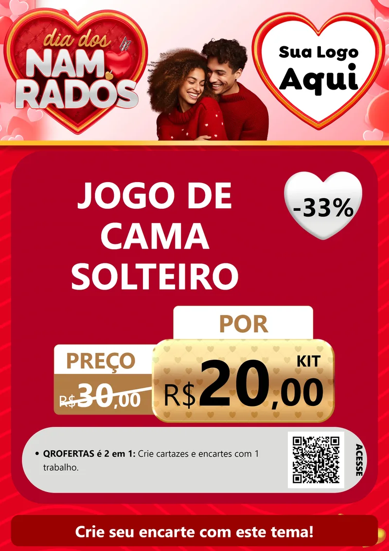 Modelo de Cartaz para Cartaz A4 Vertical com o tema Dia dos Namorados para Cama, Mesa e Banho