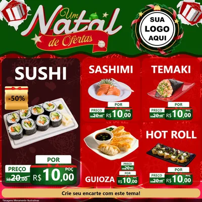 Modelo de Rede Social para Feed Facebook com o tema Um Natal de Ofertas para Comida japonesa