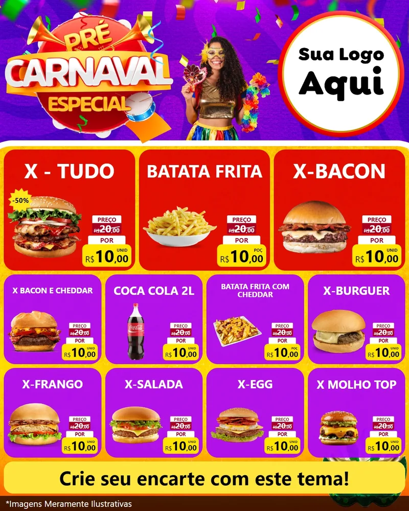 Modelo de Rede Social para Feed Instagram com o tema Pré-Carnaval Especial para Hamburgueria