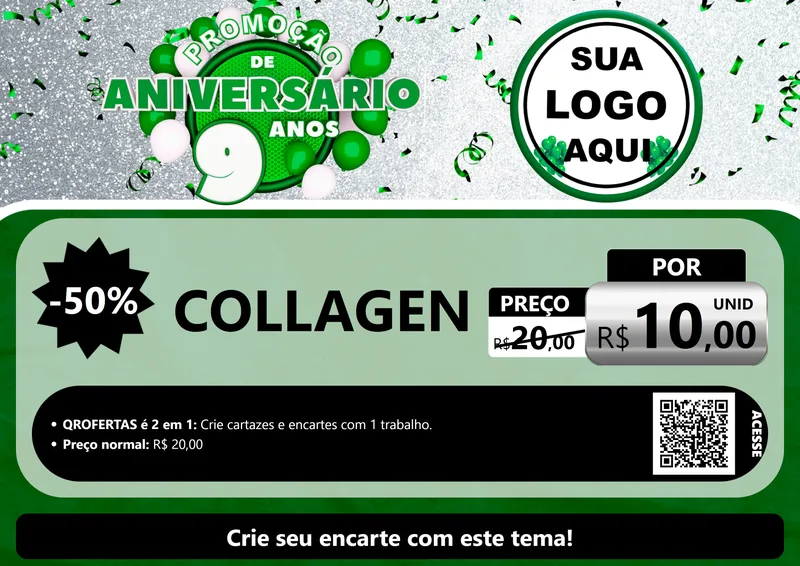 Modelo de Cartaz para Cartaz A4 Horizontal com o tema Promoção de Aniversário - 9 Anos para Suplementos alimentares