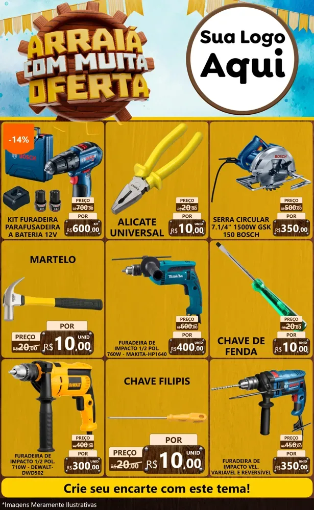 Modelo de Encarte para Encarte Grande com o tema Ofertas de São João - Junina para Maquinas e Ferramentas