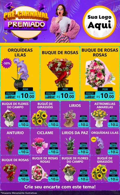 Modelo de Encarte para Encarte Grande com o tema Pré-Carnaval Premiado para Floricultura e jardim