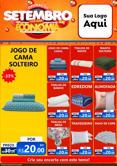 Modelo de Encarte para Encarte A4 Vertical com o tema Operação Setembro Com Muita Economia para Cama, Mesa e Banho