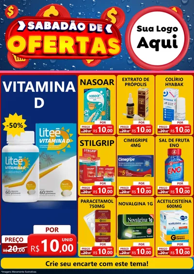 Modelo de Encarte para Encarte A4 Vertical com o tema Sabadão de Ofertas para Farmácia