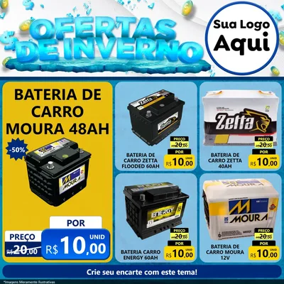 Modelo de Rede Social para Feed Facebook com o tema Ofertas de Inverno para Baterias Elétricas