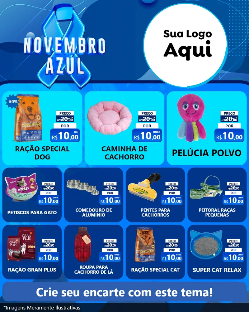 Modelo de Rede Social para Feed Instagram com o tema Novembro Azul para Pet Shop