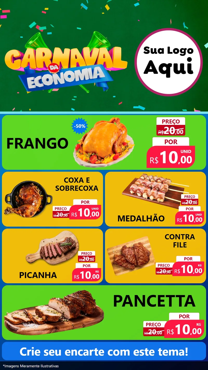 Modelo de TV para TV Vertical com o tema Carnaval da Economia para Assados