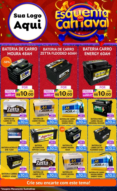Modelo de Encarte para Encarte Grande com o tema Esquenta de Carnaval para Baterias Elétricas