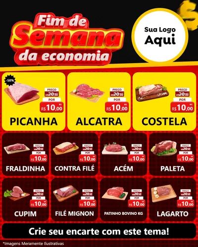 Modelo de Rede Social para Feed Instagram com o tema Fim de Semana da Economia para Açougue