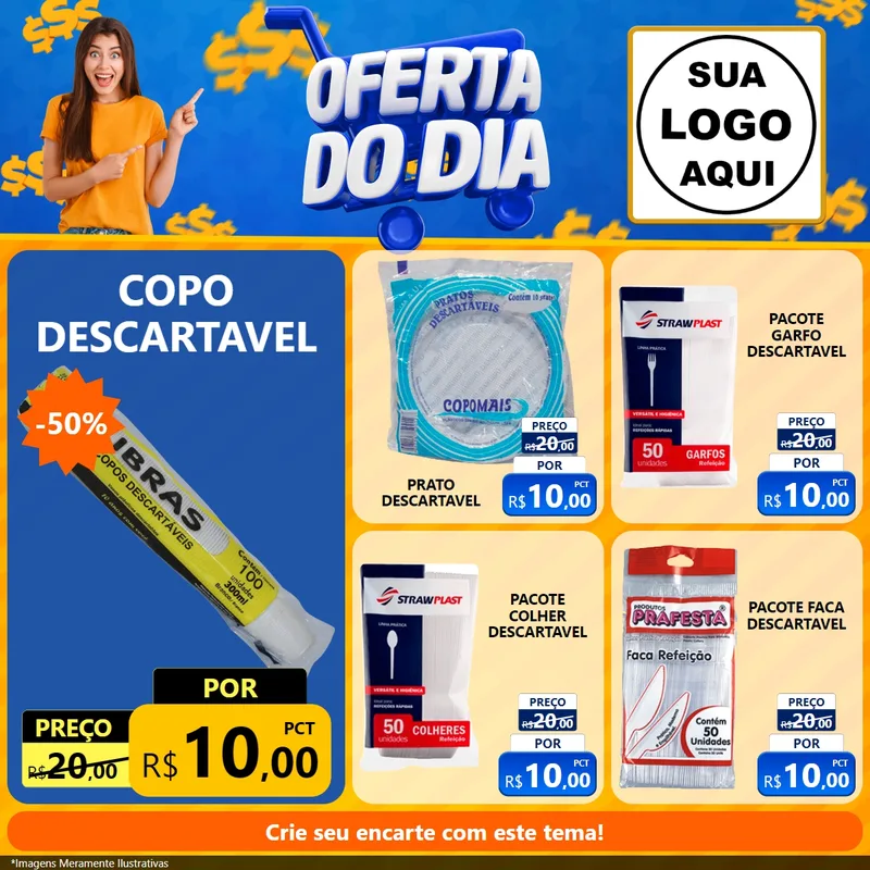 Modelo de Rede Social para Feed Facebook com o tema Oferta do Dia para Embalagens