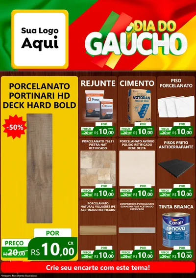 Modelo de Encarte para Encarte A4 Vertical com o tema Dia do Gaúcho para Pisos e revestimentos