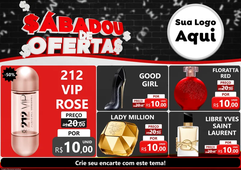 Modelo de Encarte para Encarte A4 Horizontal com o tema Sabadou de Ofertas para Perfumes