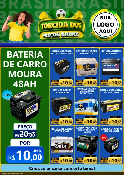 Modelo de Encarte para Encarte A4 Vertical com o tema Torcida dos Preços Baixos para Baterias Elétricas