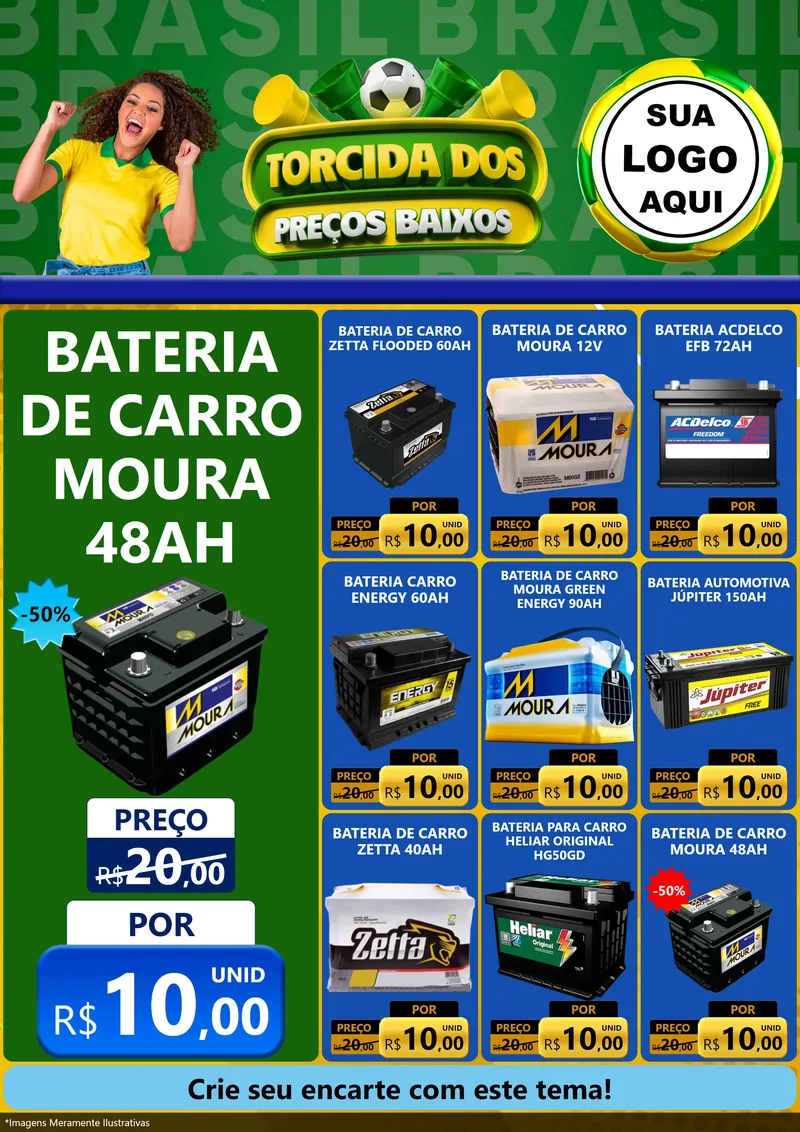 Modelo de Encarte para Encarte A4 Vertical com o tema Torcida dos Preços Baixos para Baterias Elétricas