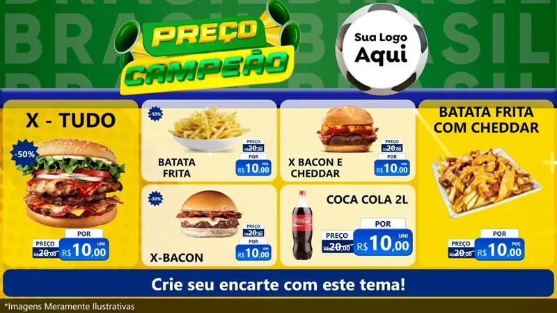 Modelo de TV para TV Horizontal com o tema Preço Campeão - Copa para Hamburgueria