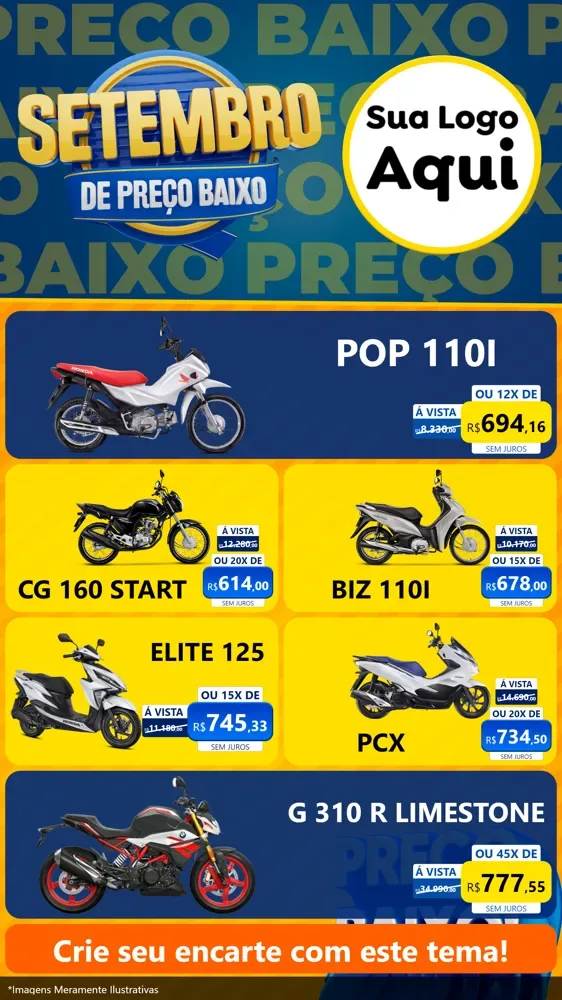 Modelo de TV para TV Vertical com o tema Setembro De Preço Baixo para Concessionaria de Motos