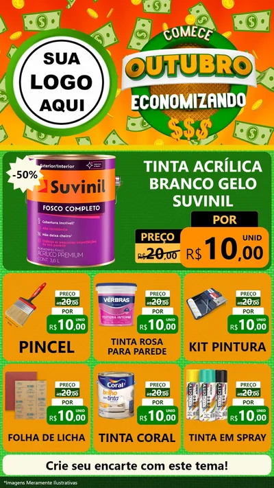 Modelo de Rede Social para Stories com o tema Comece Outubro Economizando para Tintas e Ferramentas