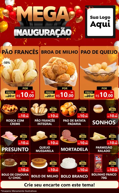 Modelo de Encarte para Encarte Grande com o tema Mega Inauguração para Padaria