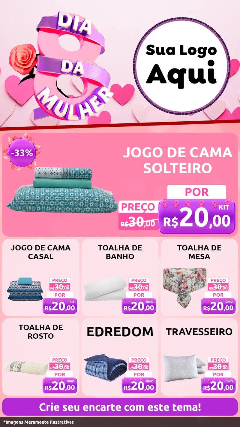 Modelo de Rede Social para Stories com o tema Dia da Mulher para Cama, Mesa e Banho