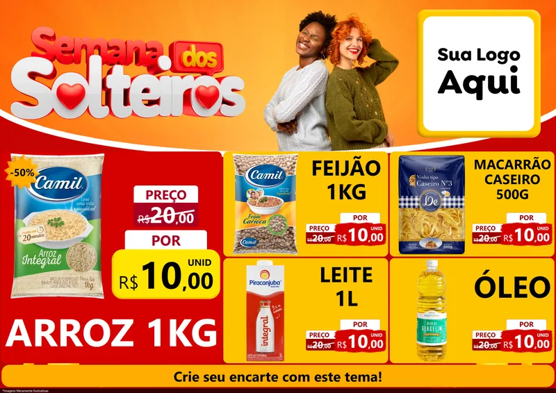 Modelo de Encarte para Encarte A4 Horizontal com o tema Semana dos Solteiros para Supermercado