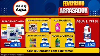 Modelo de TV para TV Horizontal com o tema Fevereiro Arrasador para Produtos de Limpeza