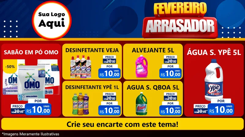 Modelo de TV para TV Horizontal com o tema Fevereiro Arrasador para Produtos de Limpeza