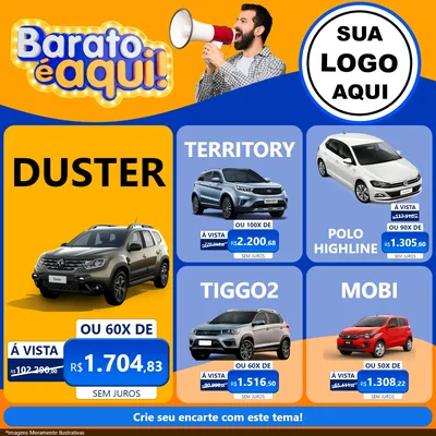 Modelo de Rede Social para Feed Facebook com o tema Barato é aqui para Concessionaria de Carros