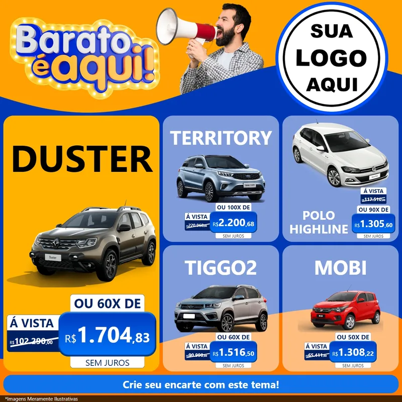 Modelo de Rede Social para Feed Facebook com o tema Barato é aqui para Concessionaria de Carros