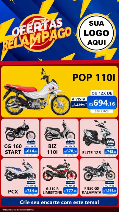 Modelo de Rede Social para Stories com o tema Ofertas Relâmpago para Concessionaria de Motos