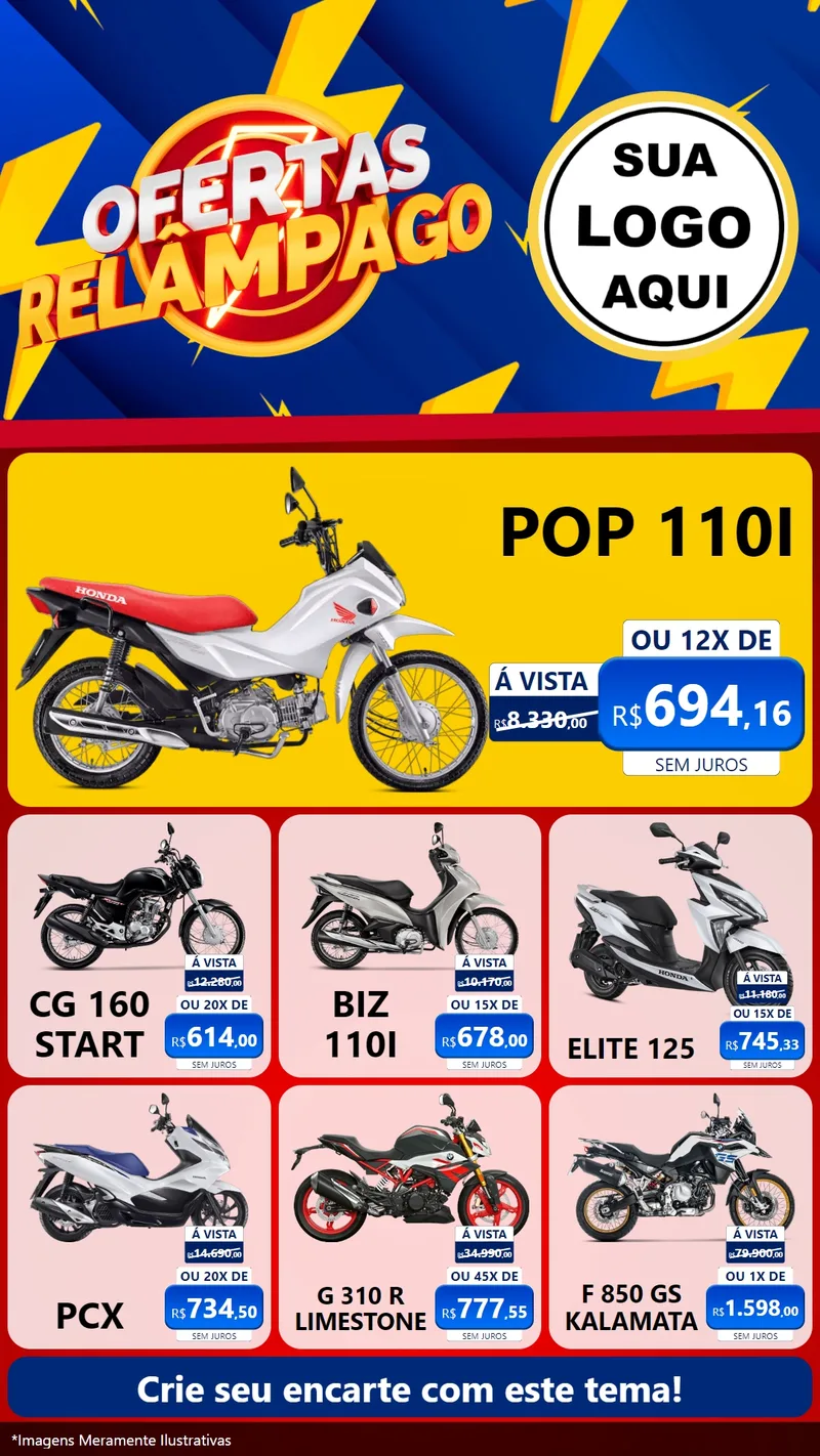Modelo de Rede Social para Stories com o tema Ofertas Relâmpago para Concessionaria de Motos