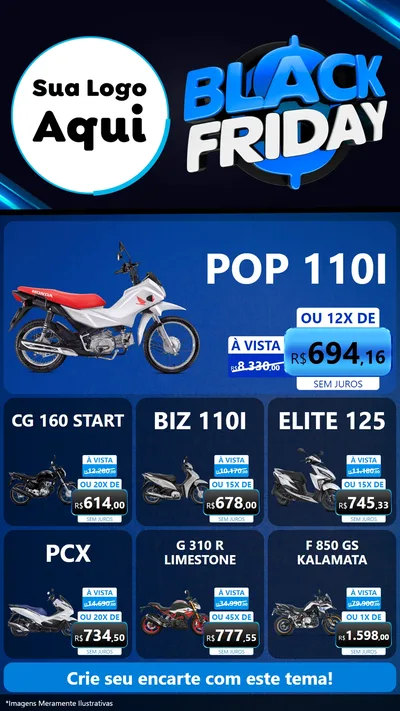 Modelo de Rede Social para Stories com o tema Black Friday para Concessionaria de Motos