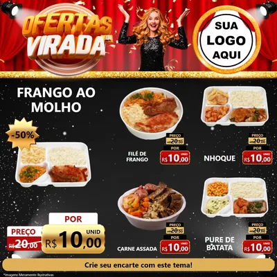 Modelo de Rede Social para Feed Facebook com o tema Ofertas da Virada para Restaurante