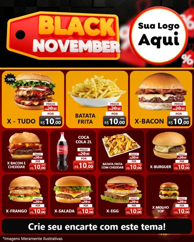 Modelo de Rede Social para Feed Instagram com o tema Black November para Hamburgueria