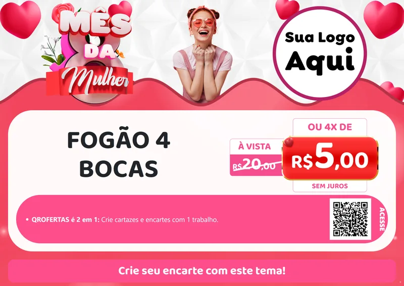 Modelo de Cartaz para Cartaz A4 Horizontal com o tema Mês da Mulher para Móveis e Eletro