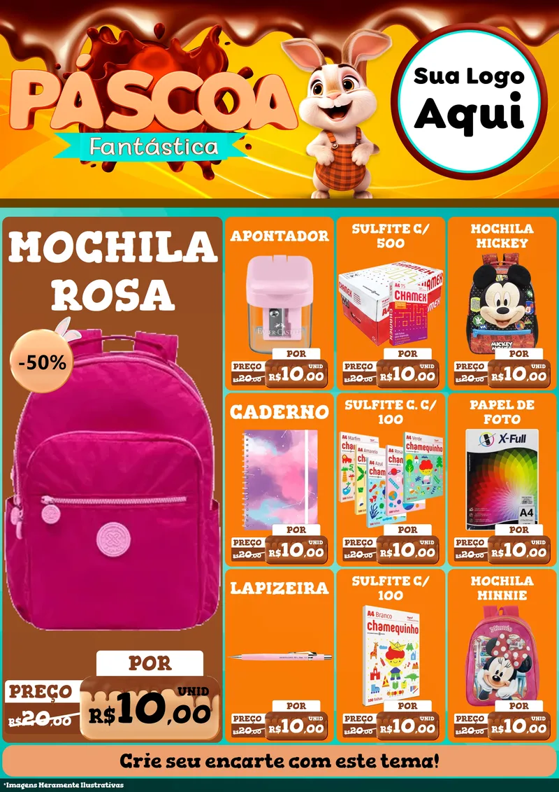 Modelo de Encarte para Encarte A4 Vertical com o tema Páscoa Fantástica para Papelaria