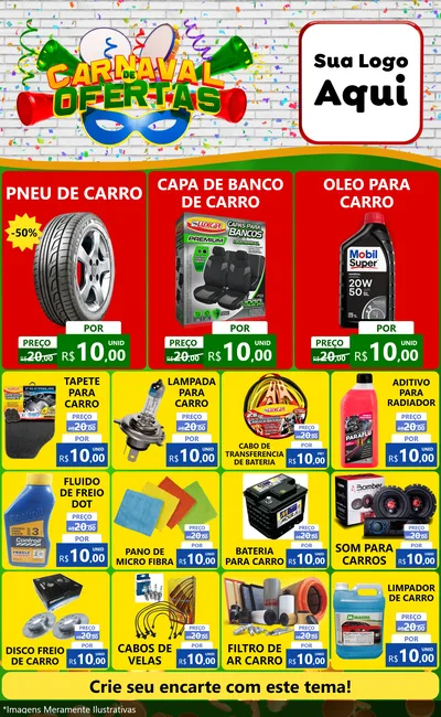 Modelo de Encarte para Encarte Grande com o tema Carnaval de Ofertas para Auto peças