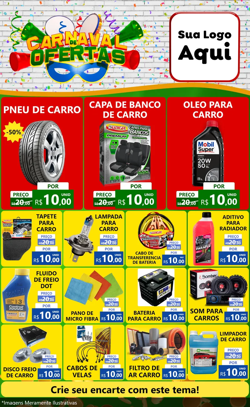 Modelo de Encarte para Encarte Grande com o tema Carnaval de Ofertas para Auto peças