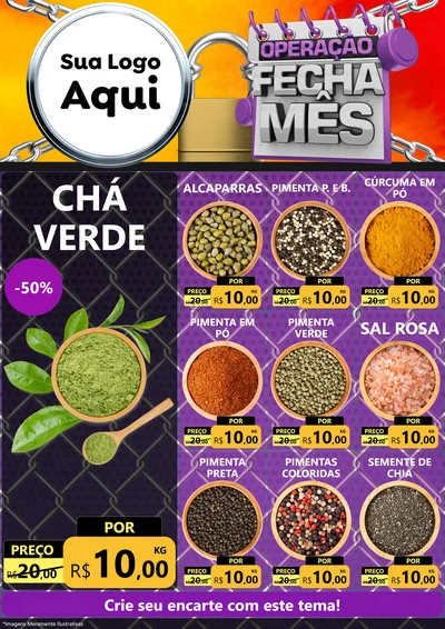 Modelo de Encarte para Encarte A4 Vertical com o tema Operação Fecha Mês para Produtos Naturais