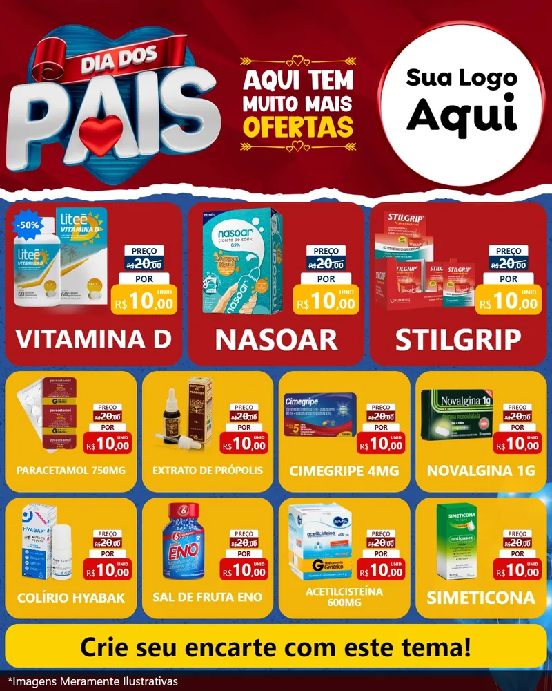 Modelo de Rede Social para Feed Instagram com o tema Dia dos Pais para Farmácia