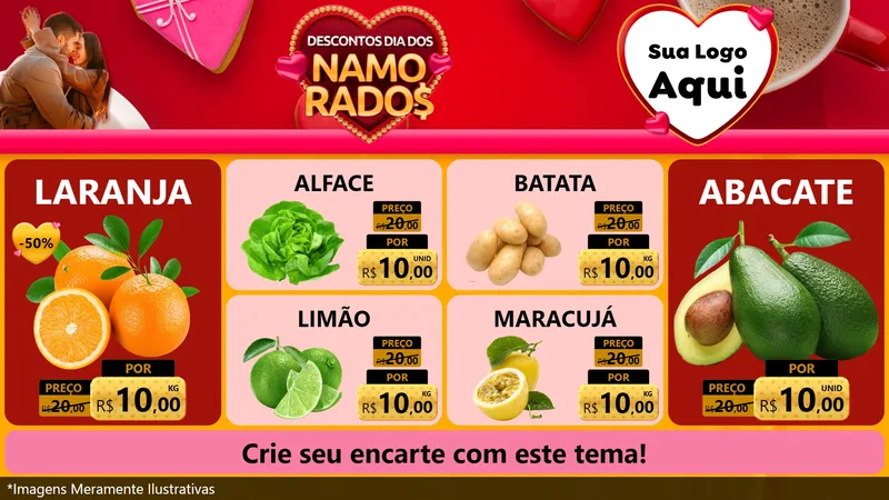Modelo de TV para TV Horizontal com o tema Descontos Dia dos Namorados para Hortifrúti