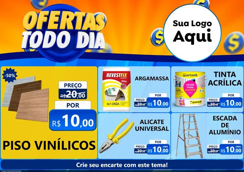 Modelo de Encarte para Encarte A4 Horizontal com o tema Ofertas Todo Dia para Material para Construção