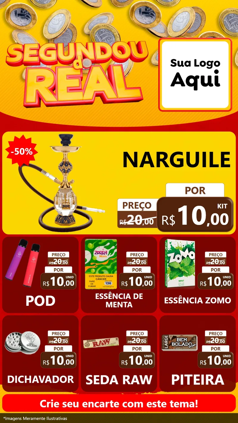 Modelo de Rede Social para Stories com o tema Segundou do Real para Tabacaria