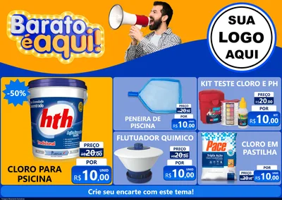 Modelo de Encarte para Encarte A4 Horizontal com o tema Barato é aqui para Produtos para Piscina