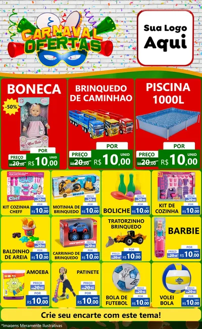 Modelo de Encarte para Encarte Grande com o tema Carnaval de Ofertas para Brinquedos