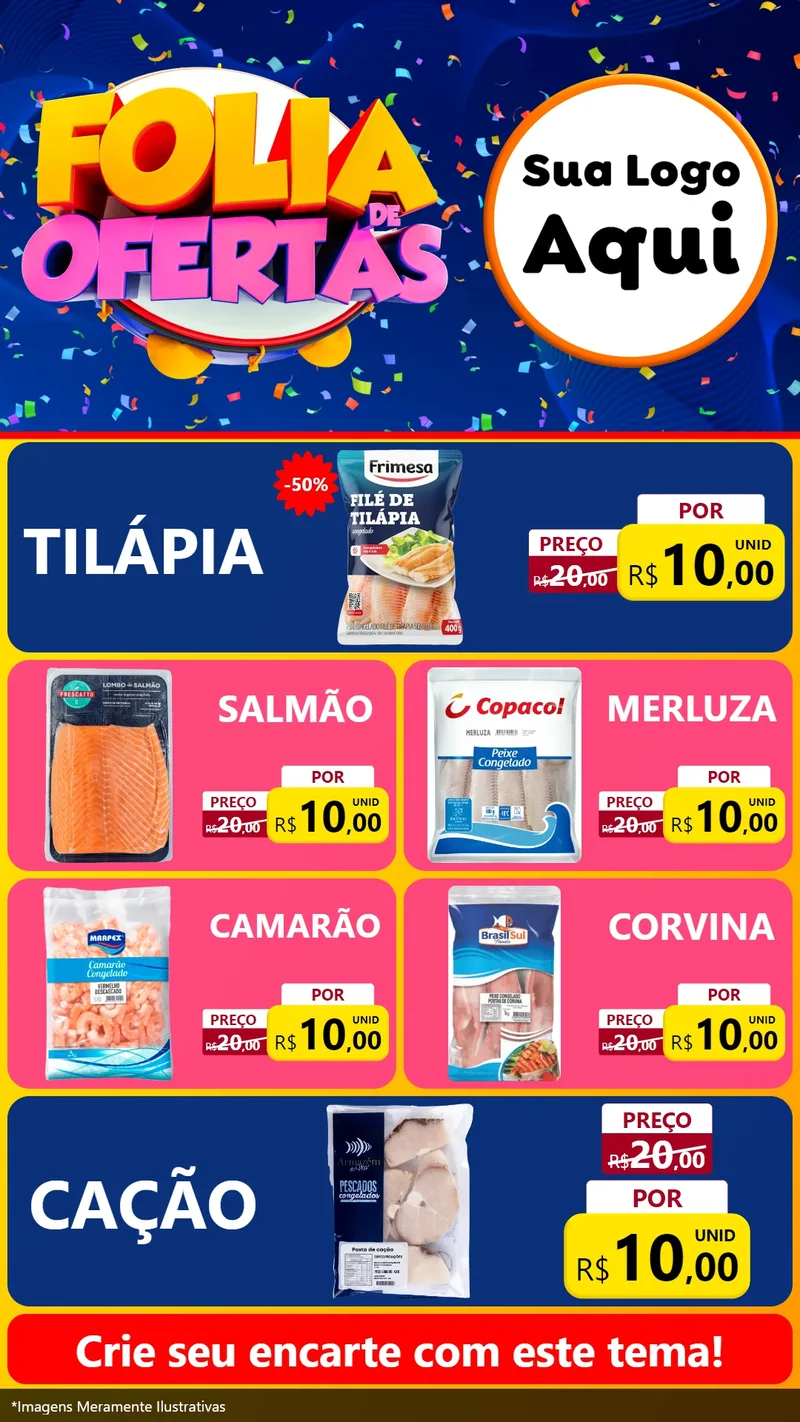 Modelo de TV para TV Vertical com o tema Folia de Ofertas para Peixaria