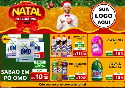 Modelo de Encarte para Encarte A4 Horizontal com o tema Natal da Economia para Produtos de Limpeza