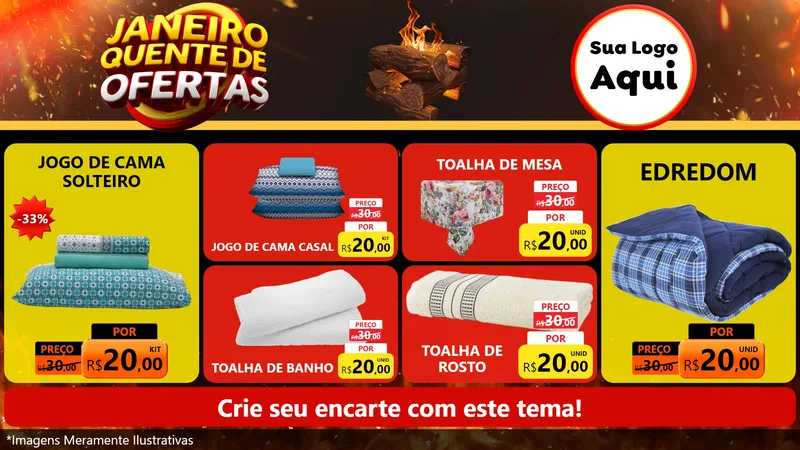 Modelo de TV para TV Horizontal com o tema Janeiro Quente de Ofertas para Cama, Mesa e Banho