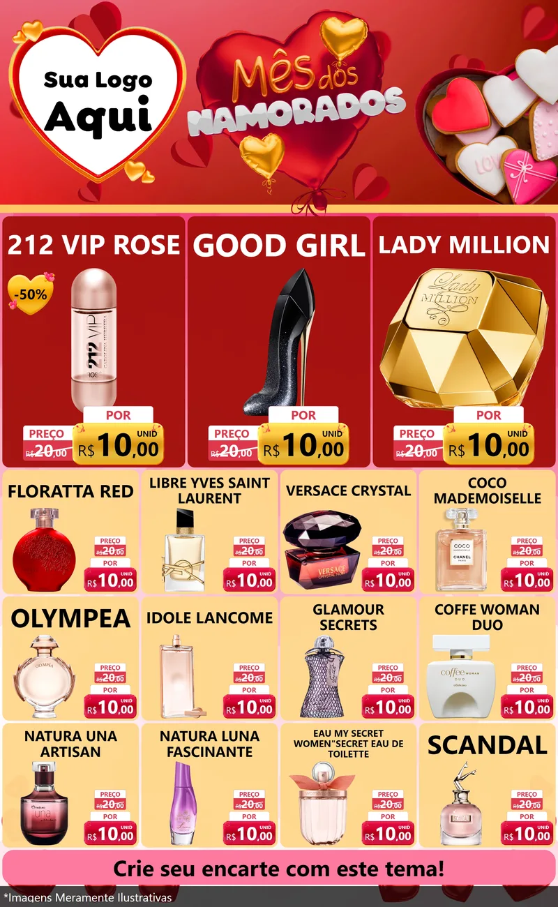 Modelo de Encarte para Encarte Grande com o tema Mês dos Namorados para Perfumes